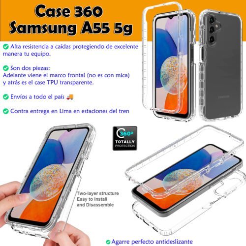 Case 360 Transparente Samsung A55 5g - Anti Impacto doble protección