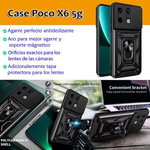 Case Poco X6 5g - Con aro y protector de cámara