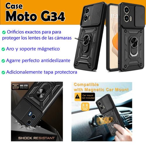 Case Moto G34 5g - Protector de cámara y soporte Mágnetico