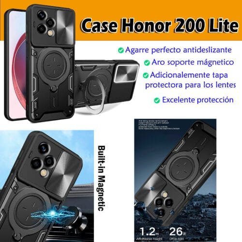 Case Honor 200 Lite 5g - Soporte Mágnetico y protector de cámara